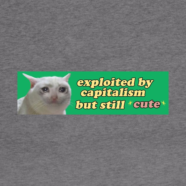 Exploited by Capitalism but Still Cute Bumper Sticker OR Magnet | Gen Z Sticker | Cute Cat Sticker | Sad Crying Cat Sticker | by Y2KSZN